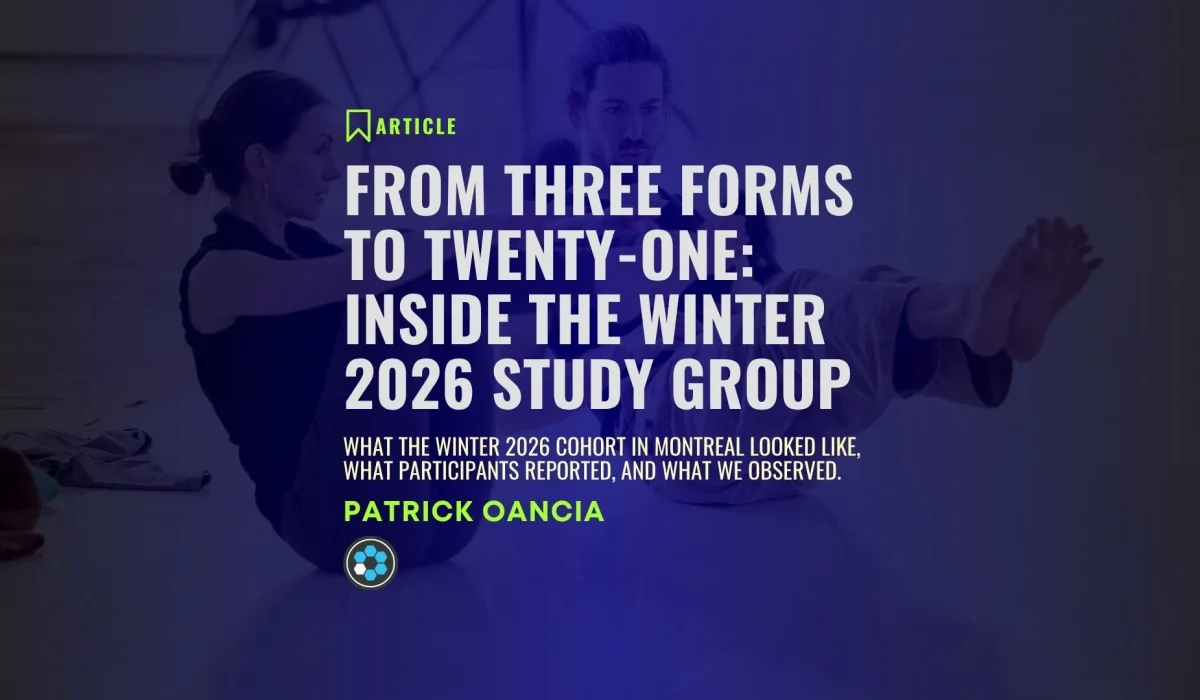 From Three Forms to Twenty-One: Inside the Winter 2026 Study Group by Patrick Oancia — Baseworks Study Group participants practicing floor forms at Circuit Est in Montreal